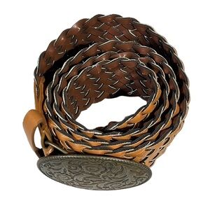 Metal Embossed Floral‎ Buckle Braided Belt PVC Medium
